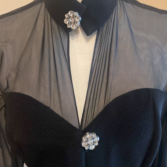 VINTAGE LILLIE RUBIN Made In USA Size M Black Dressy Jacket Long Sheer Sleeves - Picture 2 of 13